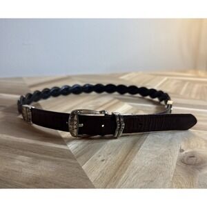 Brighton WMNS Silver Link Belt Braided Brown Leather Sz 38/XLWestern Boho‎ Indie